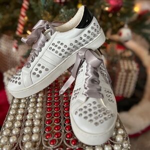 The INC International Concepts Women's Danelia Lace-Up Sneakers in White Bling